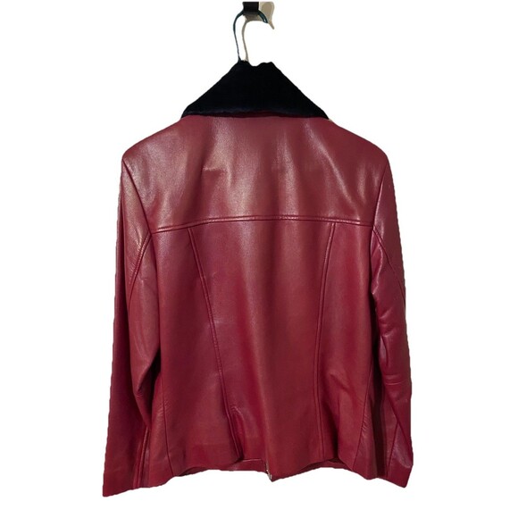 Saguaro Vintage Vibrant Red Leather Jacket Removable Faux Fur Collar Women Large - Picture 3 of 10
